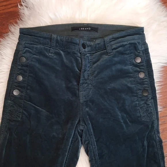 J Brand Forrest Green Velvet Flat Front Button Skinny Pants - Picture 5 of 6